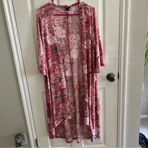Torrid Womens Floral Print Open Front Duster Knit Cardigan Sweater Size 00